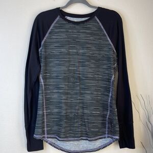 Tek Gear Drytek Henley Shirt Medium Striped Athletic Long Sleeve Cotton Blend